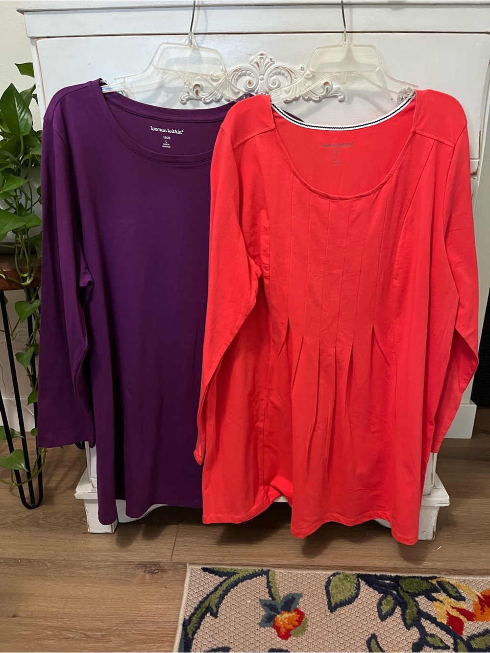 Woman Within Long Sleeve Scoop Neck Tops in Purple and Coral